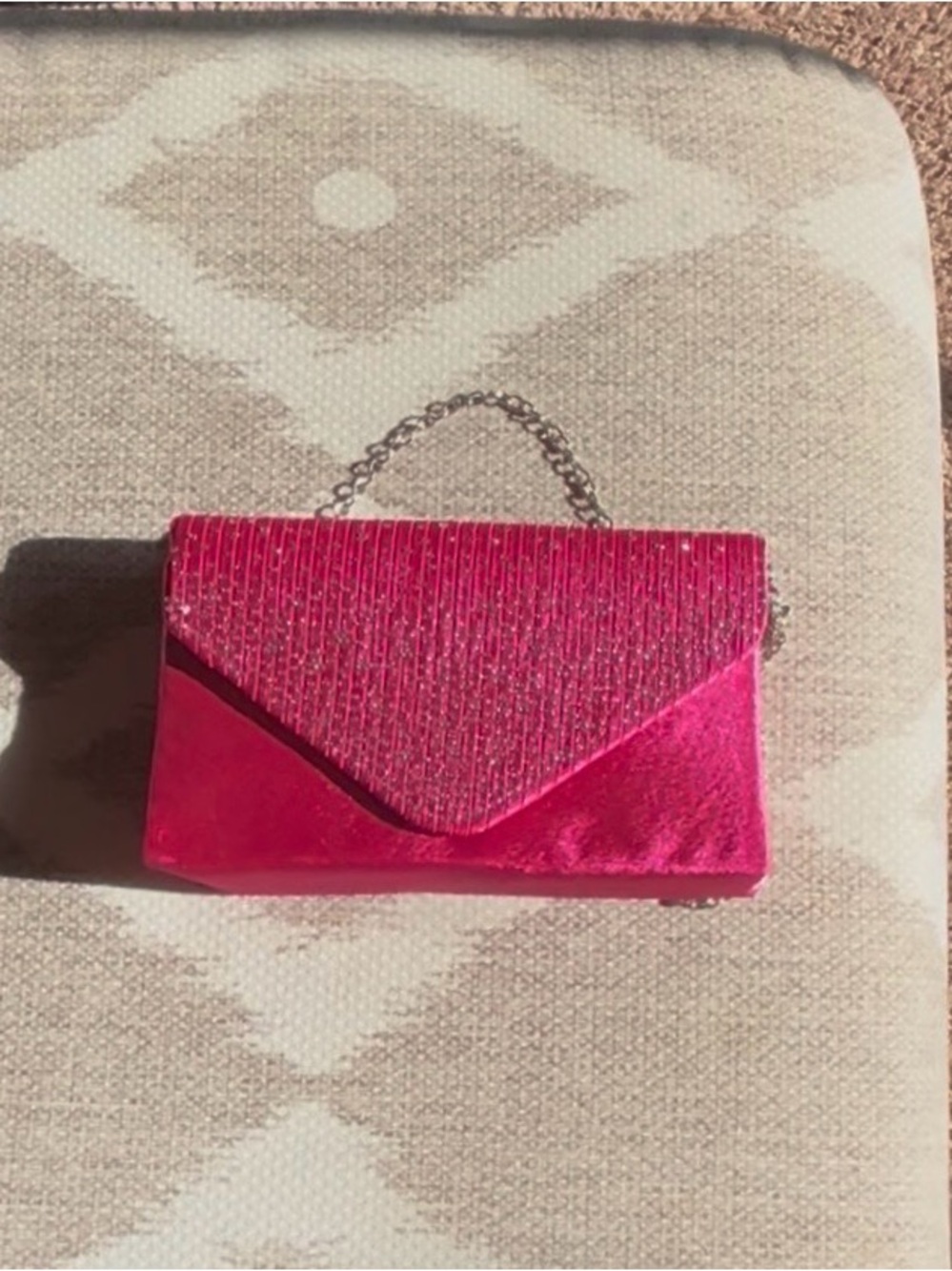 Pink Velvet Envelope Clutch with Chain Strap
